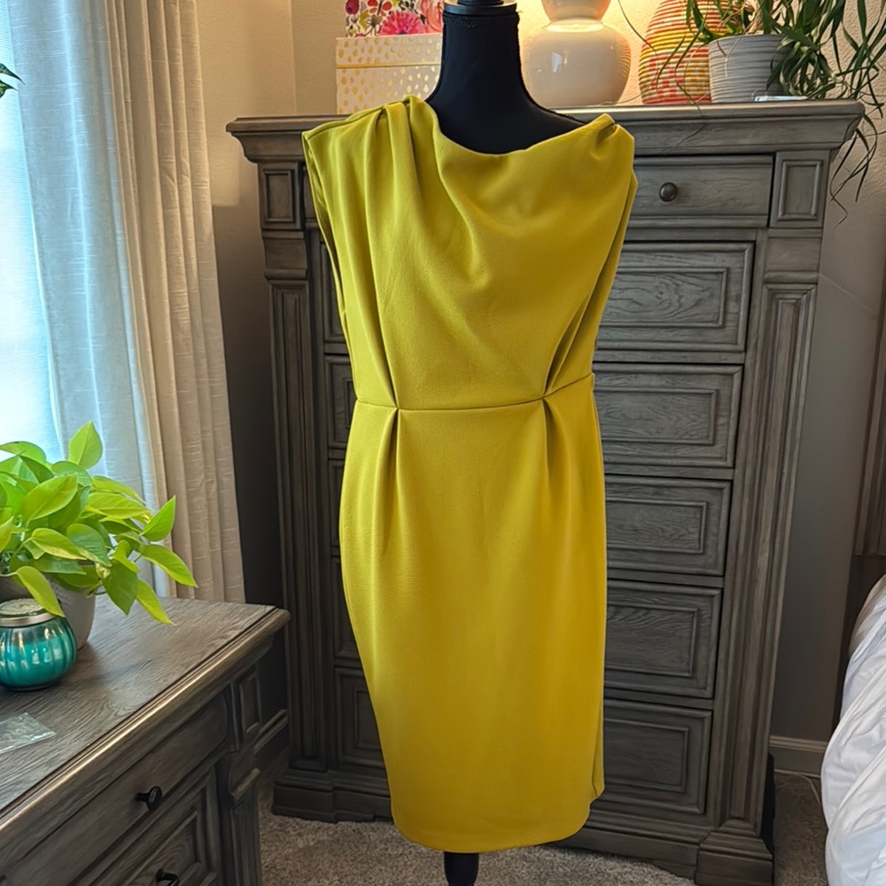 New York & Company Green Sheath Dress with Cowl Neck